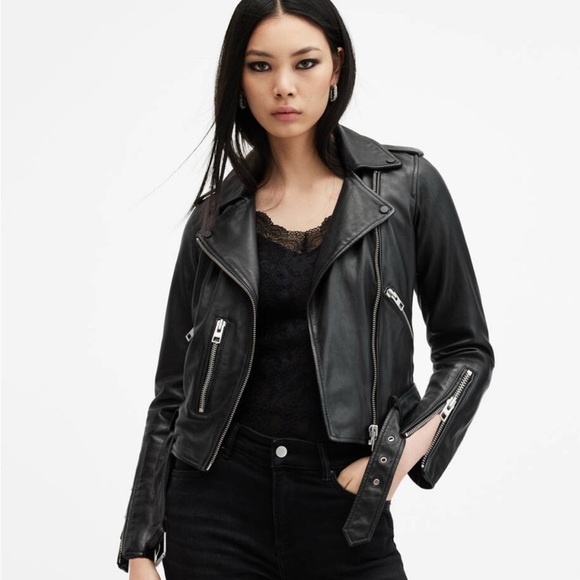 AllSaints Balfern Black Biker Jacket - Picture 3 of 10